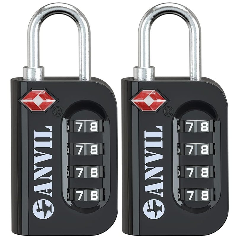 ANVIL TSA Approved Luggage Lock - 4 Digit Combination, 10,000 Combinations, Easy-Read Password Window, Travel Lock for Suitcases, Backpacks, Gym & Student Lockers, Baggage (Black 2 Pack) - Image 1